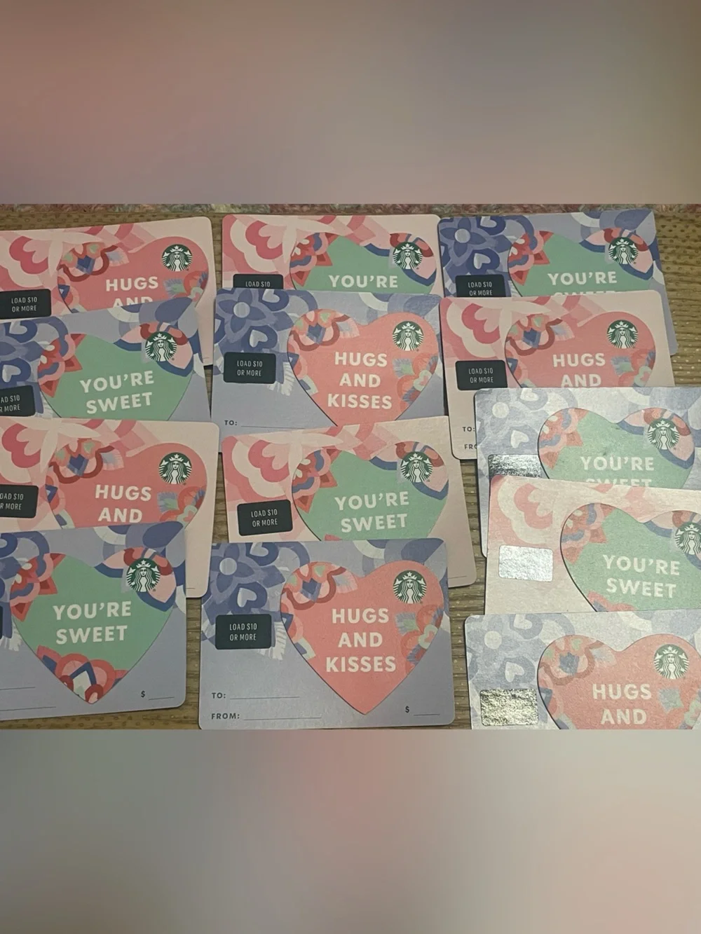 Starbucks Gift Card Set - Pink and Mint Valentines Cards - EMPTY